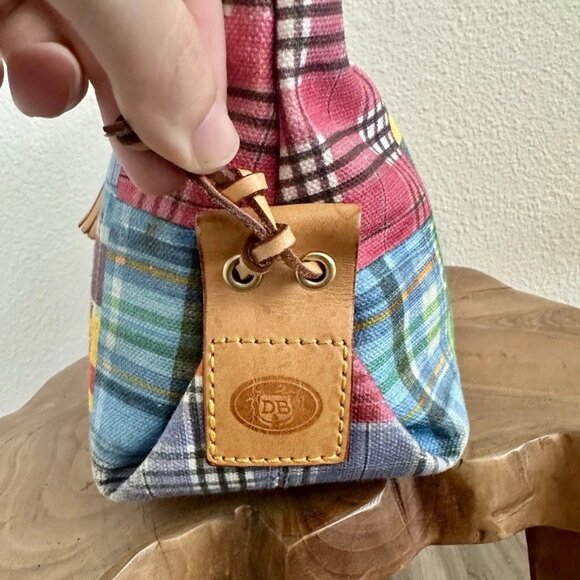 Dooney & Bourke Ants at Picnic Madras Plaid Canvas Leather Top Handle Bag Charm - Picture 5 of 14